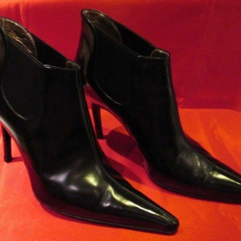 DOLCE & GABBANA BLACK LEATHER BOOTIES ANKLE BOOTS SHOES HEELS 38.5 8.5 8